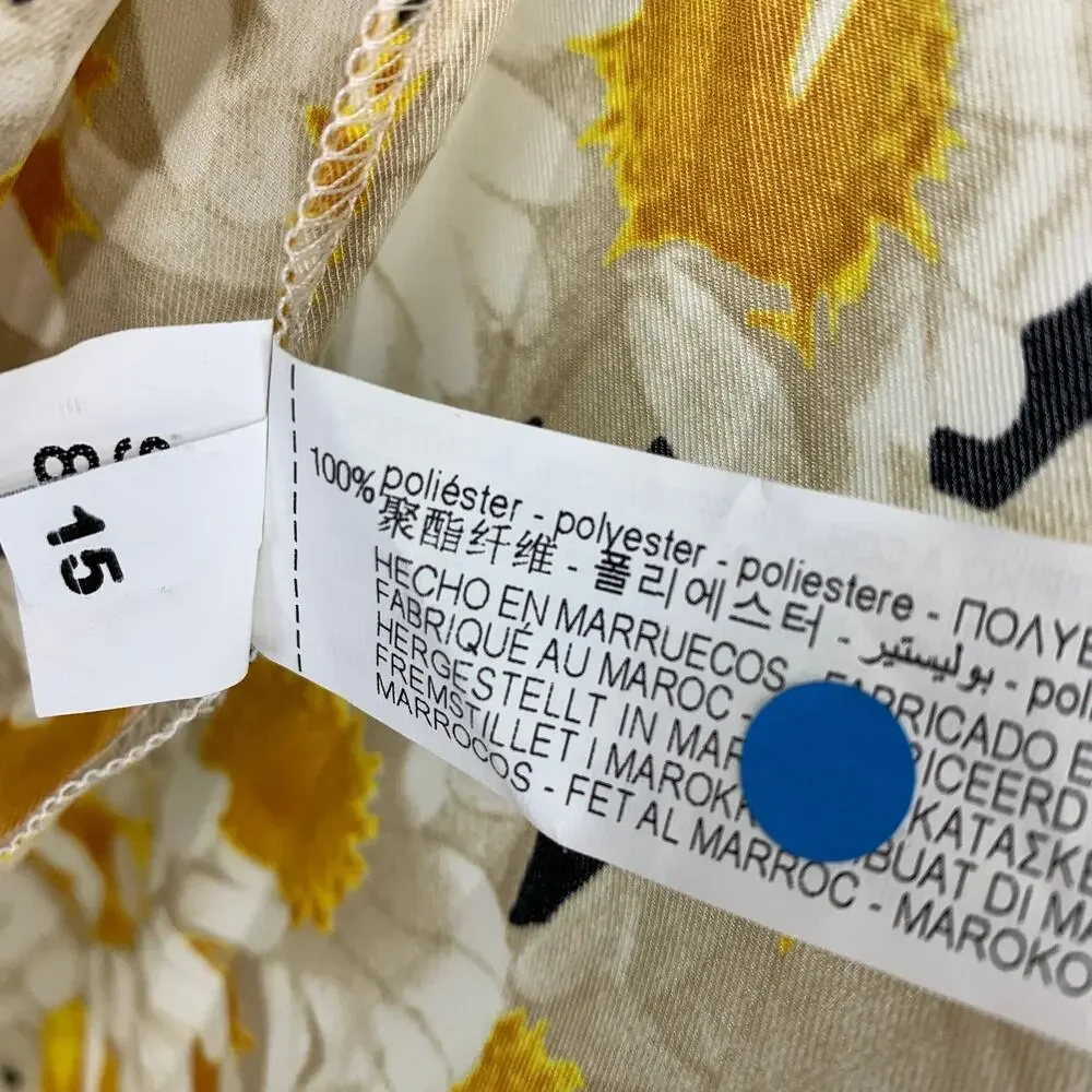 Zara Midi A-Line Skirt Womens Size XS White Yellow Daisy Print Elastic Waist